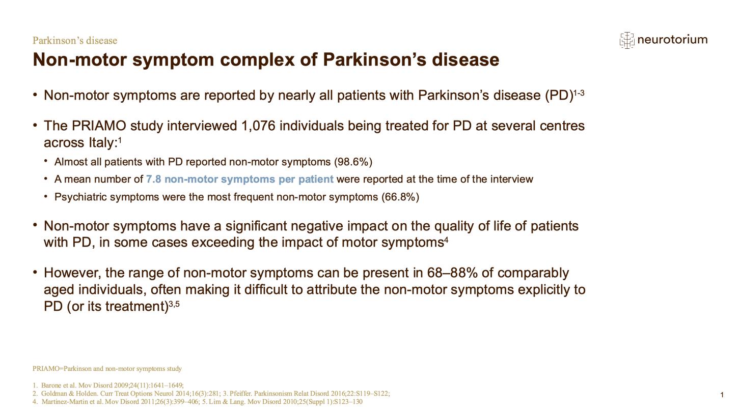 Parkinsons Disease – Non-Motor Symptom Complex and Comorbidities – slide 2